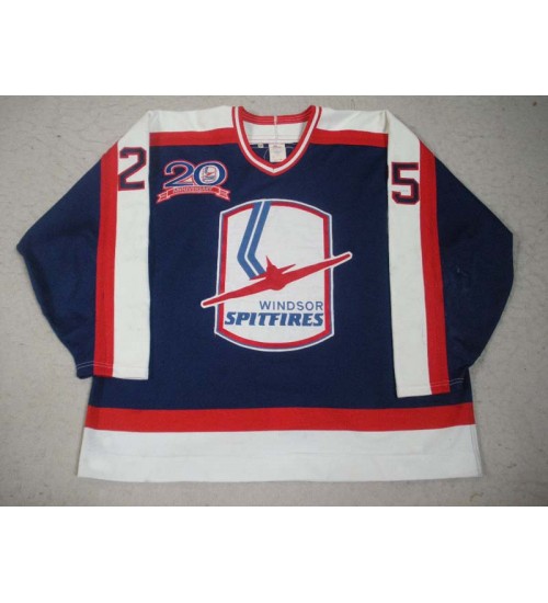 Custom OHL Windsor Spitfires 1993-96 25 David Geris Hockey Jersey Road Blue